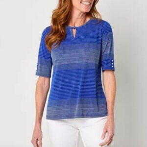 Liz Claiborne Womens Keyhole Neck Elbow Sleeve Blouse , Blue Sz XXL NWT